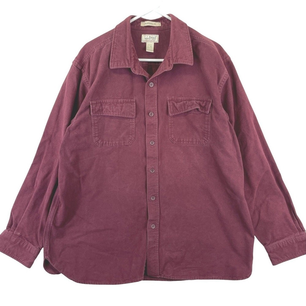 LL Bean Traditional Fit Chamois Flannel Shirt Mens XL Burgundy Long Sleeve Fall